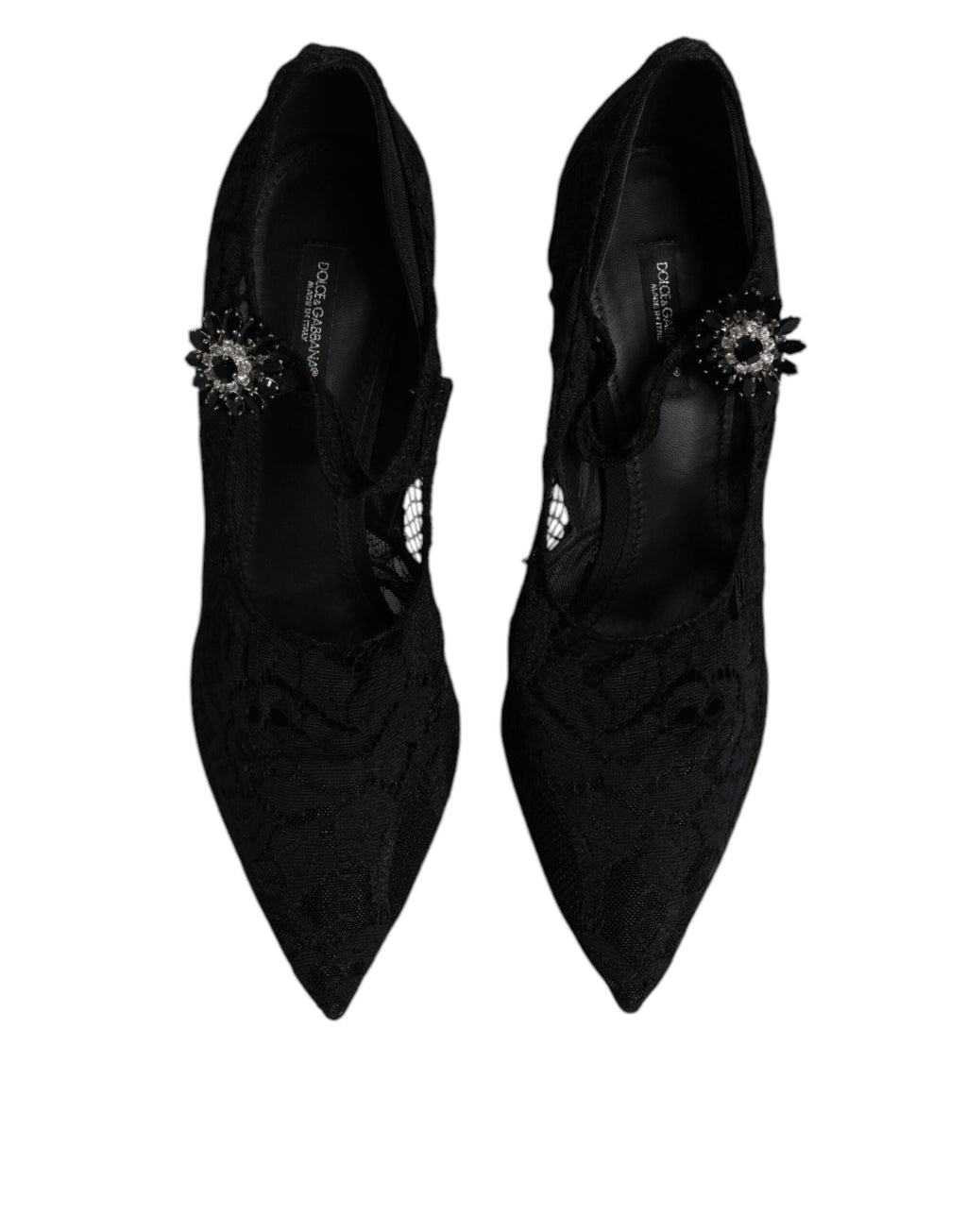 Schwarze Spitzen-Kristall-Mary-Jane-Pumps