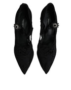 Schwarze Spitzen-Kristall-Mary-Jane-Pumps