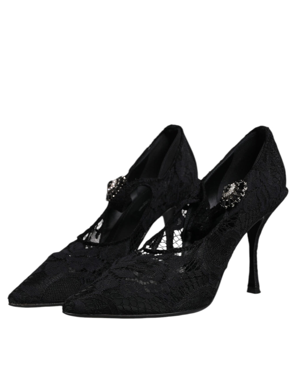Schwarze Spitzen-Kristall-Mary-Jane-Pumps
