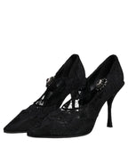 Schwarze Spitzen-Kristall-Mary-Jane-Pumps