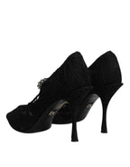 Schwarze Spitzen-Kristall-Mary-Jane-Pumps
