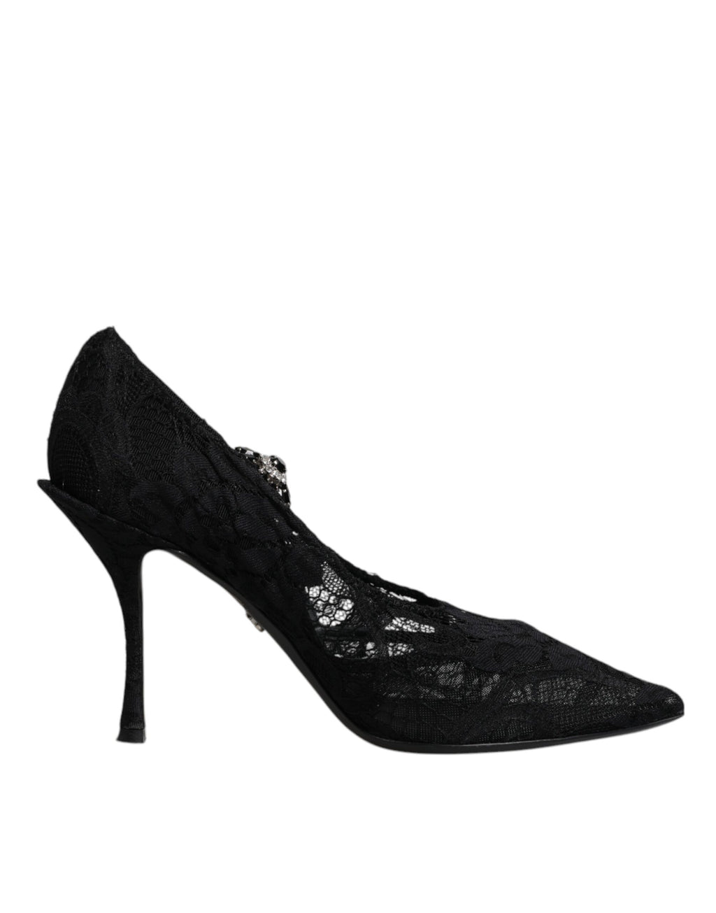 Schwarze Spitzen-Kristall-Mary-Jane-Pumps