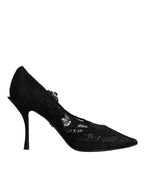 Schwarze Spitzen-Kristall-Mary-Jane-Pumps