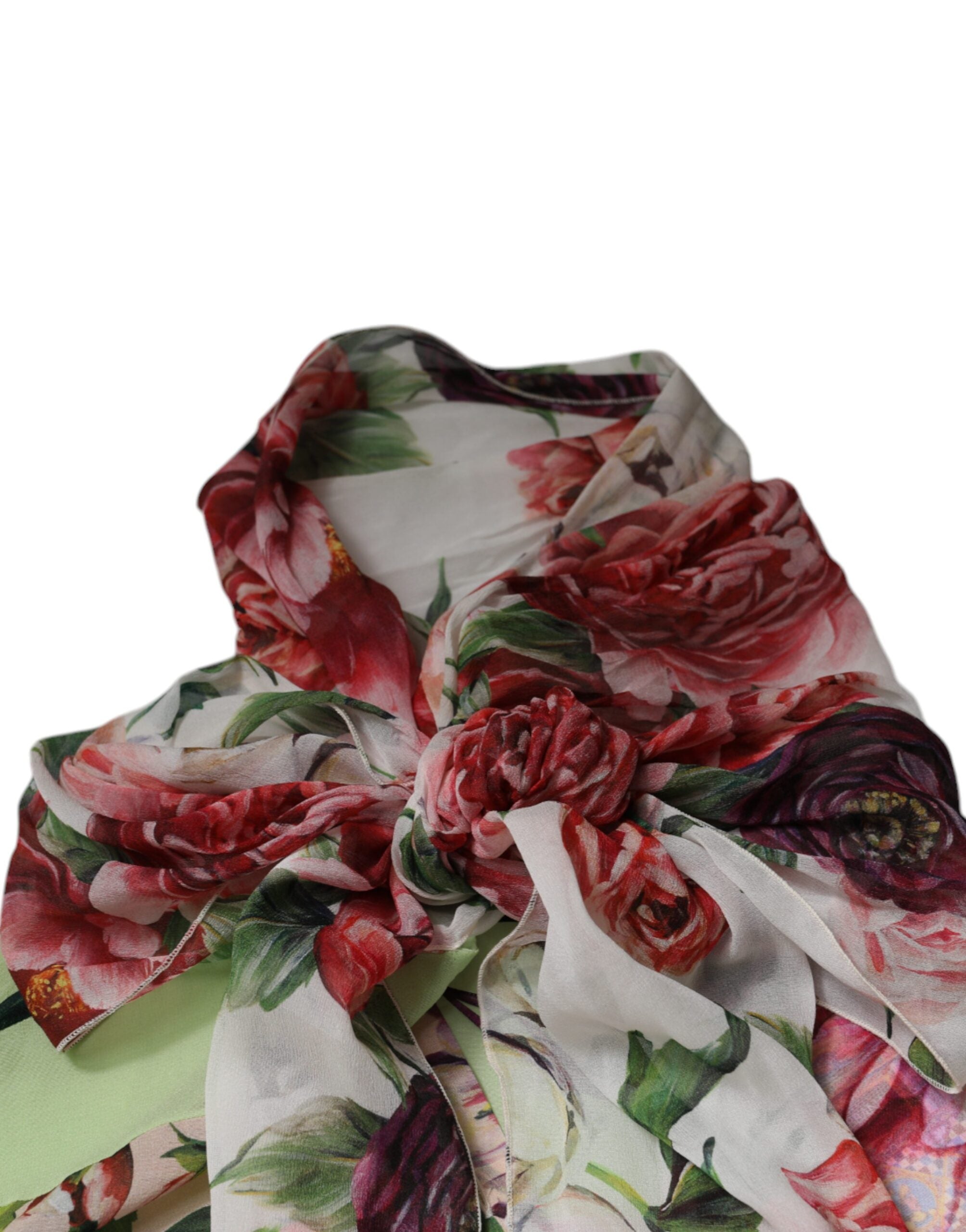 Mehrfarbiges Oberteil mit Blüten-Patchwork-Ascot-Kragen