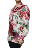 Weiße Peony Seide Langarmbluse mit Kragen
