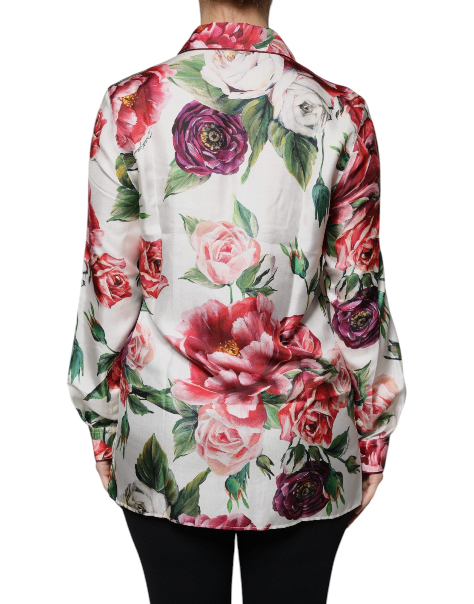 Weiße Peony Seide Langarmbluse mit Kragen
