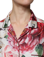 Weiße Peony Seide Langarmbluse mit Kragen