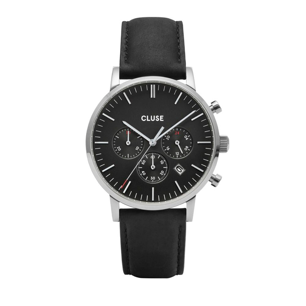 Schwarz Leder Armbanduhr