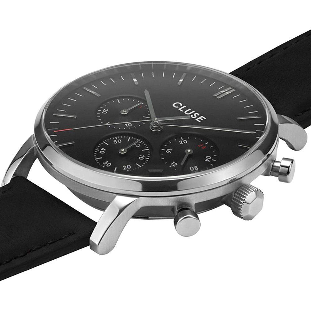 Schwarz Leder Armbanduhr
