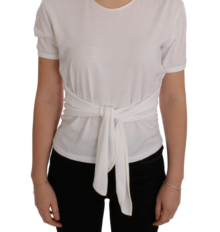 Weißes Baumwoll-Seiden-T-Shirt