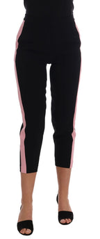 Schwarze Caprihose mit pinkfarbenen Streifen und Stretch-Anteil