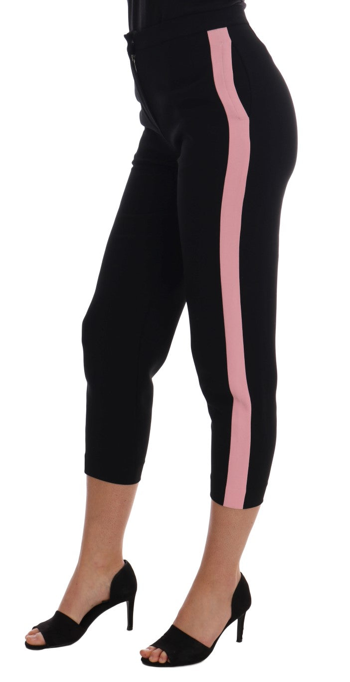 Schwarze Caprihose mit pinkfarbenen Streifen und Stretch-Anteil