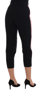 Schwarze Caprihose mit pinkfarbenen Streifen und Stretch-Anteil