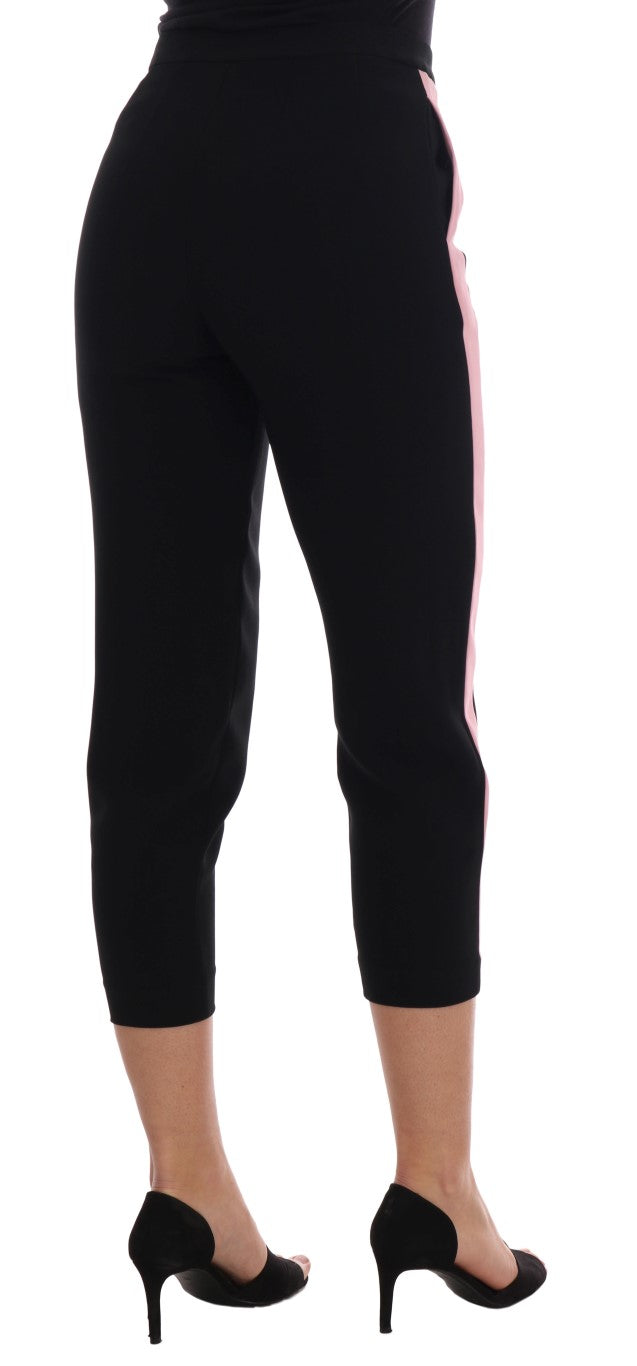 Schwarze Caprihose mit pinkfarbenen Streifen und Stretch-Anteil