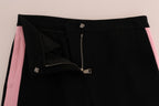 Schwarze Caprihose mit pinkfarbenen Streifen und Stretch-Anteil