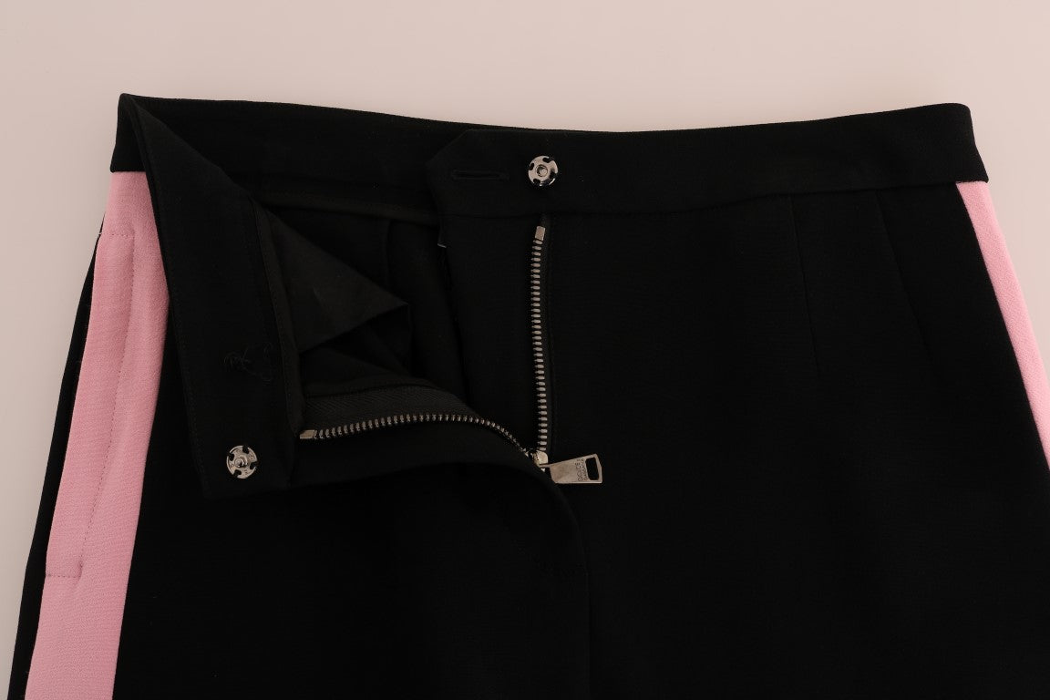 Schwarze Caprihose mit pinkfarbenen Streifen und Stretch-Anteil