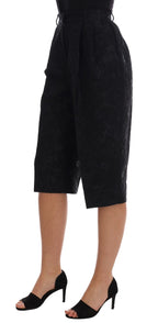 Schwarze Brokat Capri-Shorts mit hoher Taille