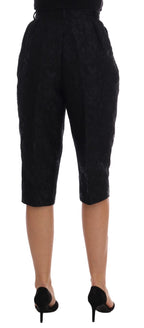 Schwarze Brokat Capri-Shorts mit hoher Taille