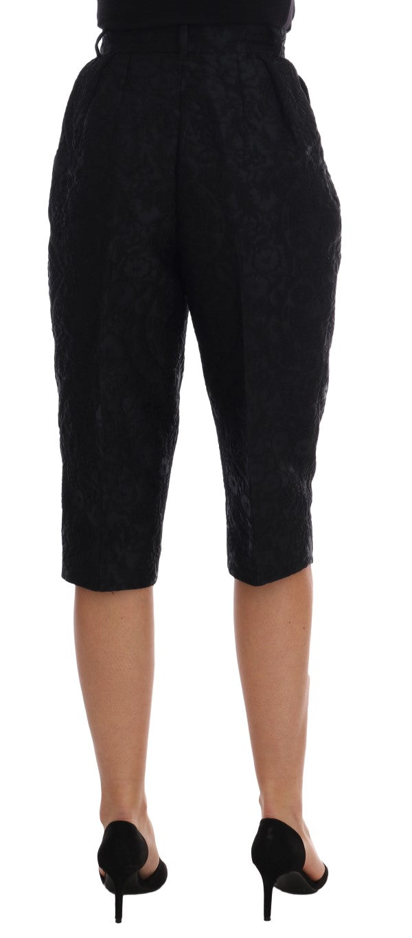 Schwarze Brokat Capri-Shorts mit hoher Taille