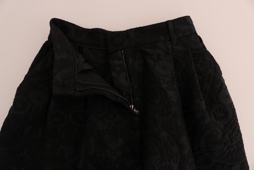 Schwarze Brokat Capri-Shorts mit hoher Taille