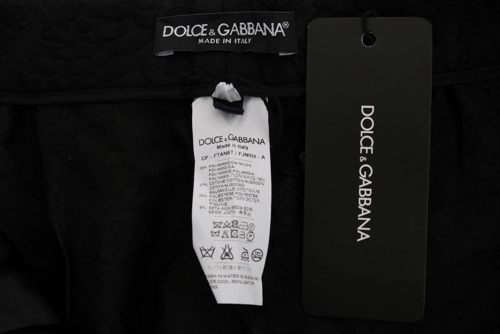 Schwarze Brokat Capri-Shorts mit hoher Taille