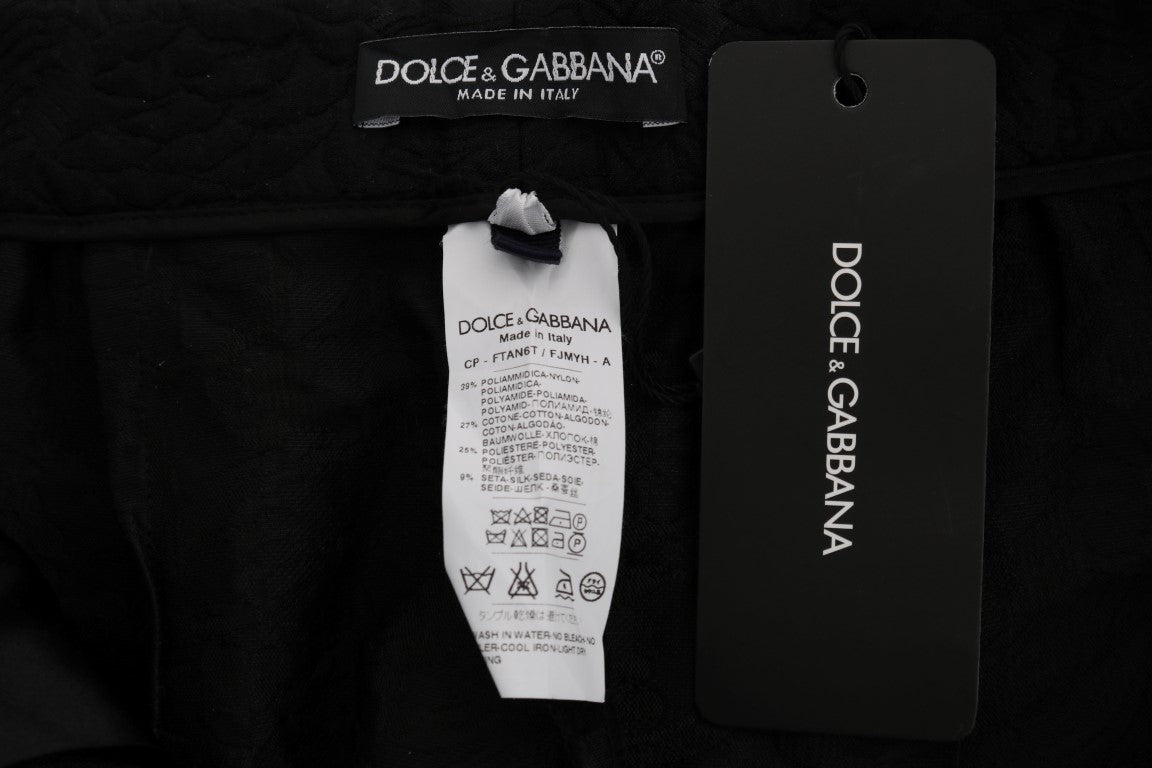 Schwarze Brokat Capri-Shorts mit hoher Taille
