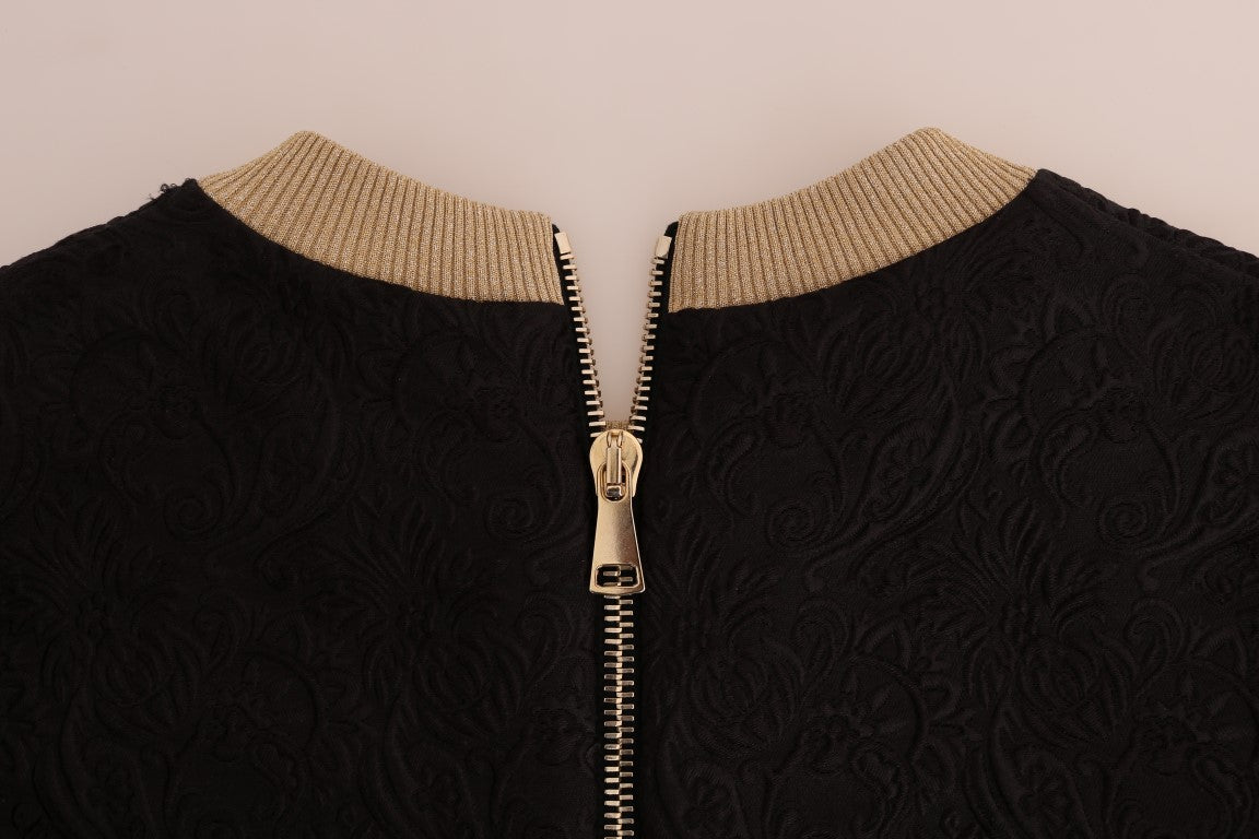 Schwarzer Märchen-Brokat-Reißverschluss-Pullover