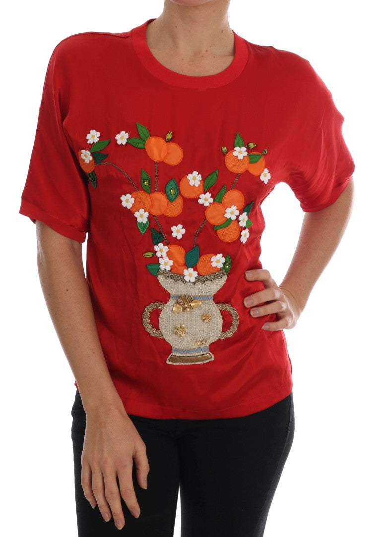 Rote Seide Orangefarbene Vase Kristalloberseite
