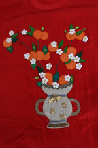 Rote Seide Orangefarbene Vase Kristalloberseite