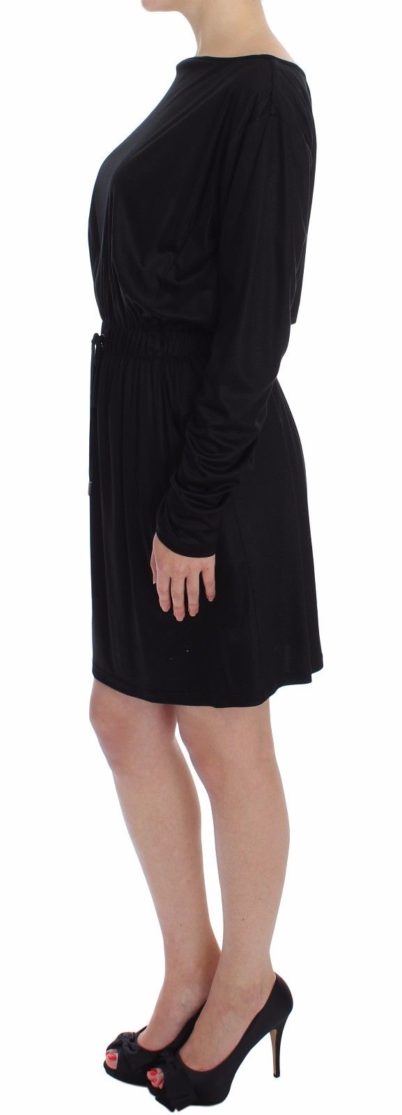 Schwarzes Modal-Seiden-Shiftkleid bis zum Knie