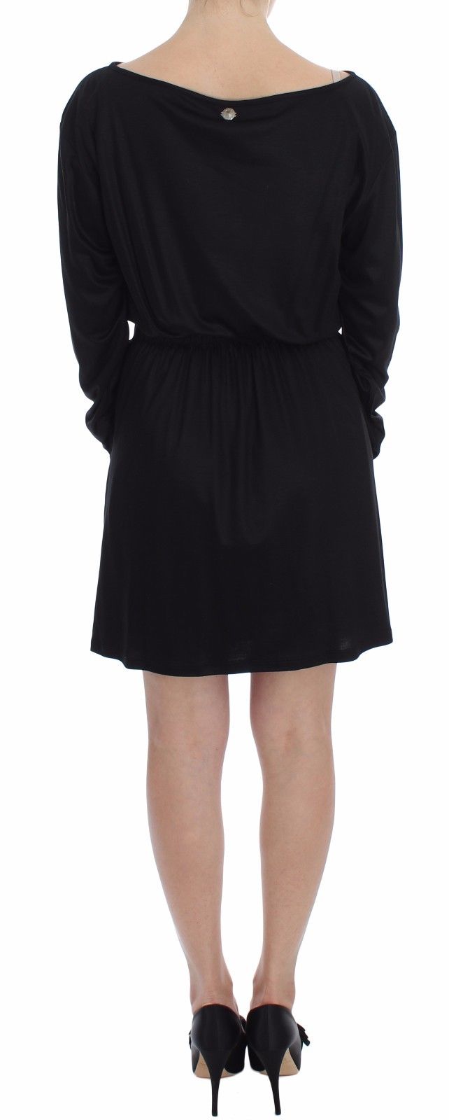 Schwarzes Modal-Seiden-Shiftkleid bis zum Knie