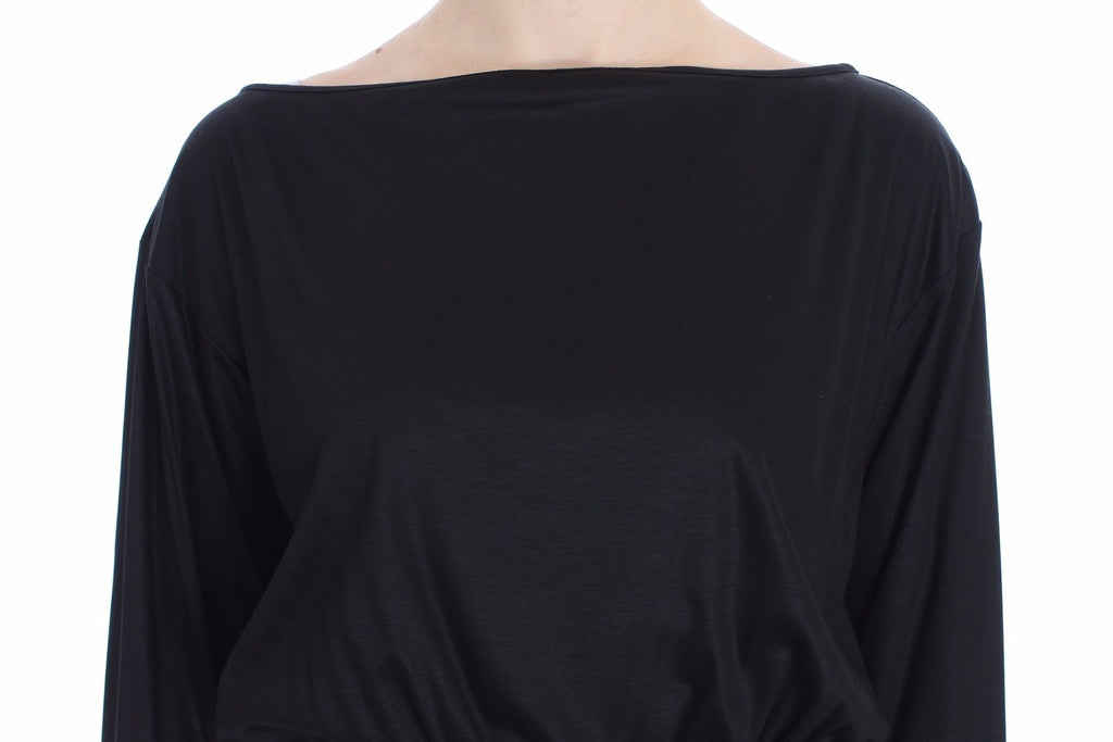 Schwarzes Modal-Seiden-Shiftkleid bis zum Knie