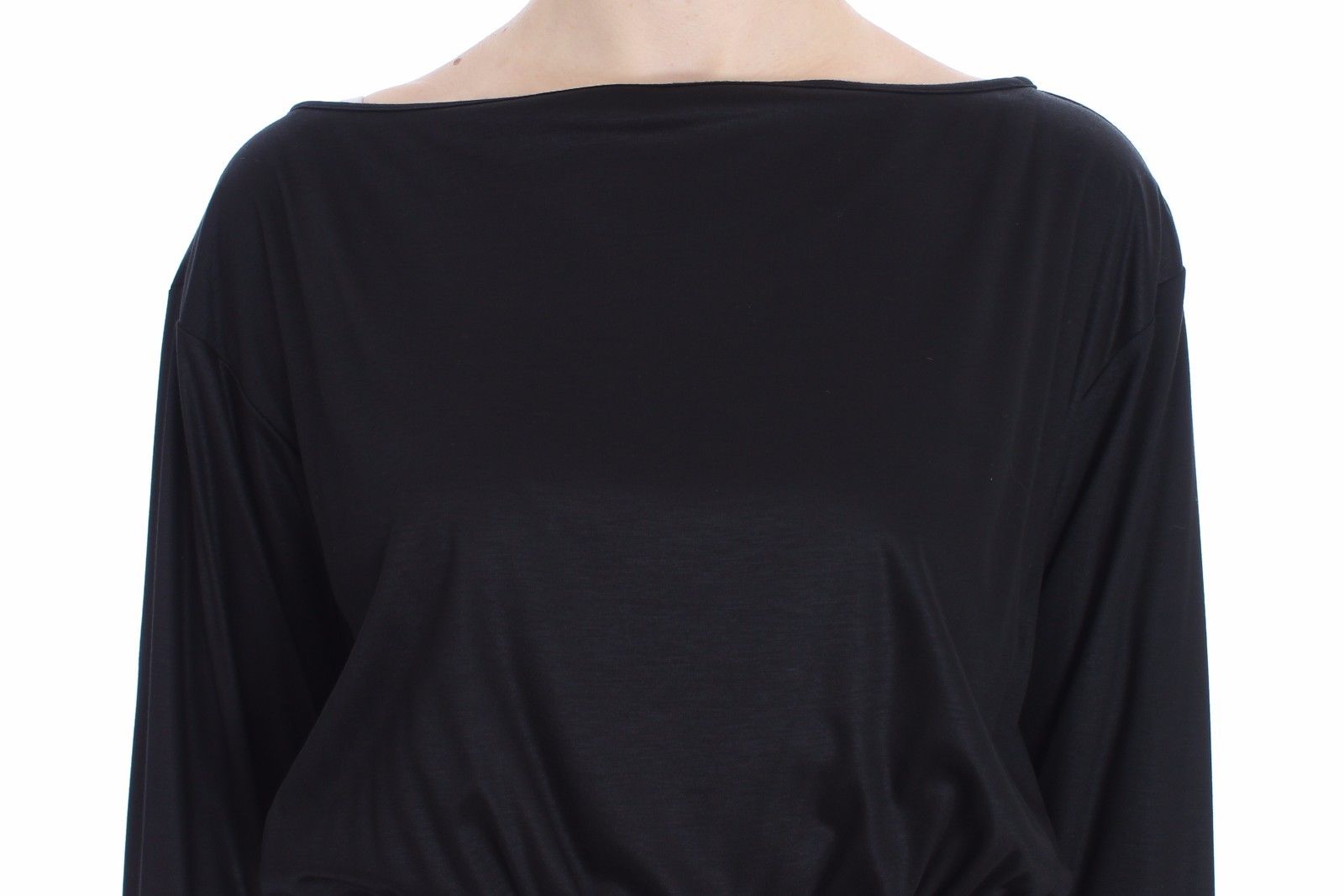 Schwarzes Modal-Seiden-Shiftkleid bis zum Knie