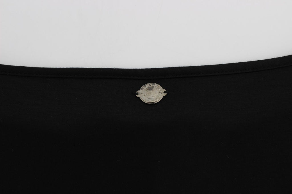 Schwarzes Modal-Seiden-Shiftkleid bis zum Knie