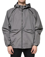 Gray Polyester Hooded Men's Full Zip Jacket