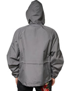 Gray Polyester Hooded Men's Full Zip Jacket