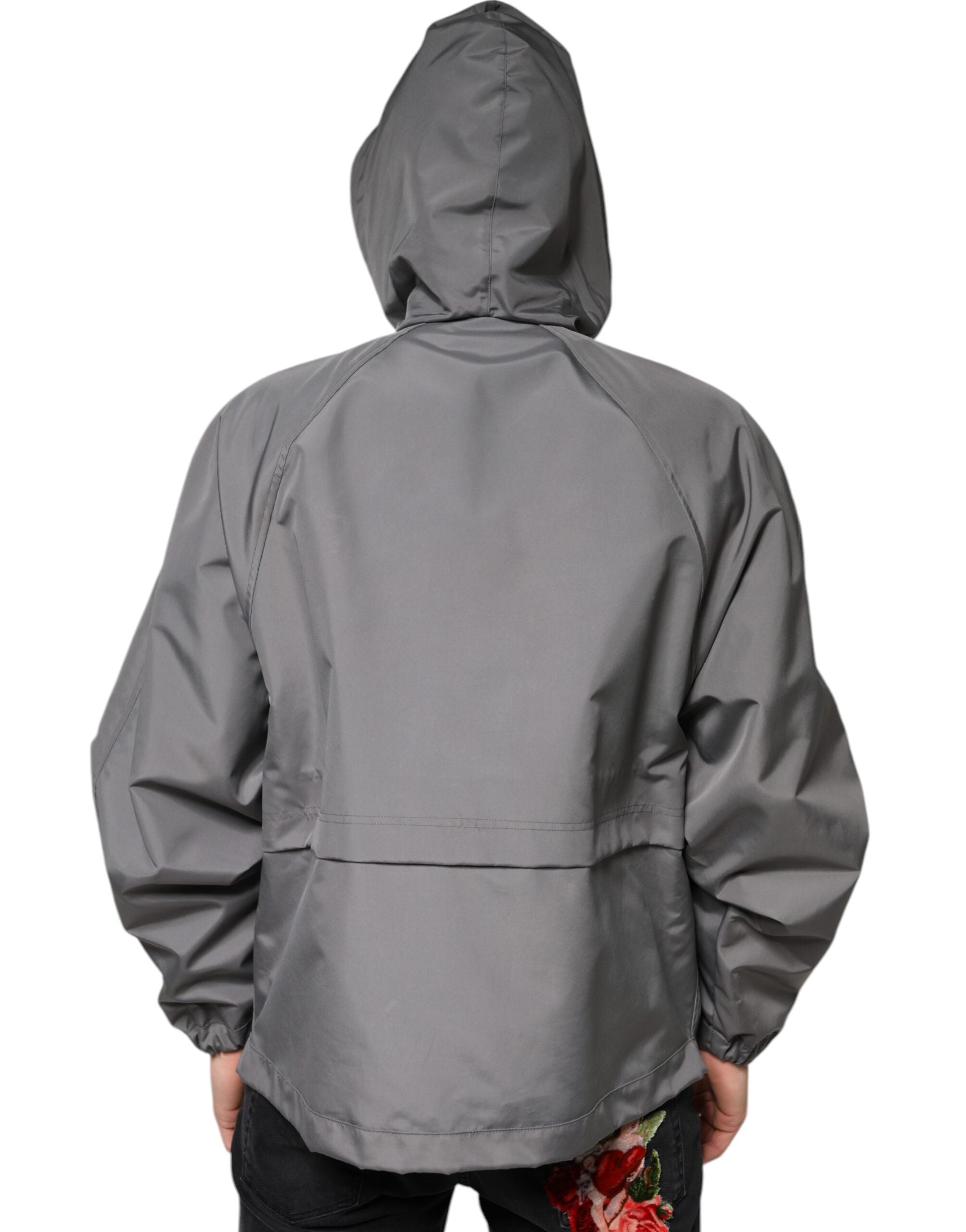 Gray Polyester Hooded Men's Full Zip Jacket