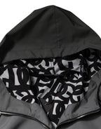 Gray Polyester Hooded Men's Full Zip Jacket