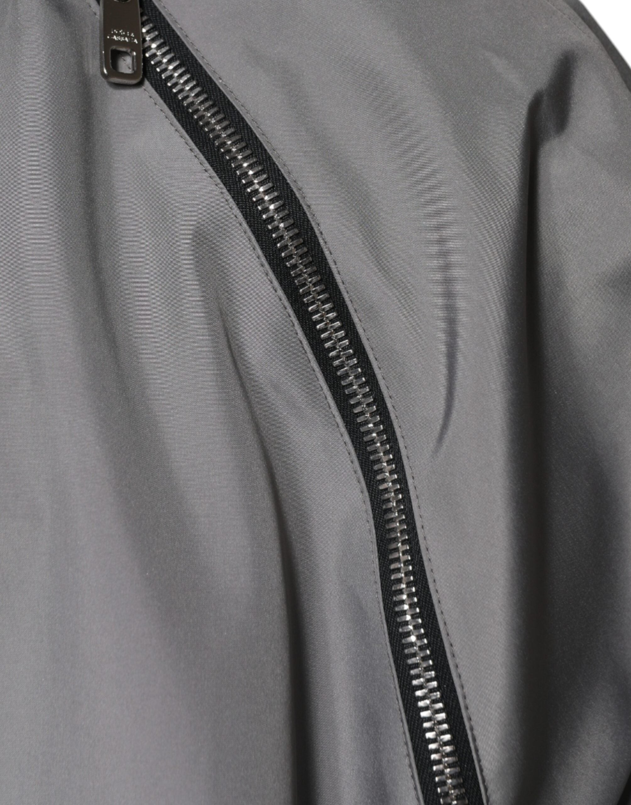 Gray Polyester Hooded Men's Full Zip Jacket