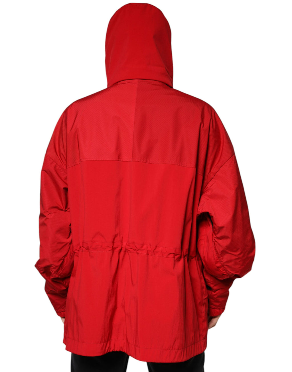 Red Nylon Hooded Men's Full Zip Parka Jacket