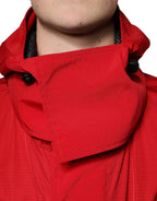 Red Nylon Hooded Men's Full Zip Parka Jacket
