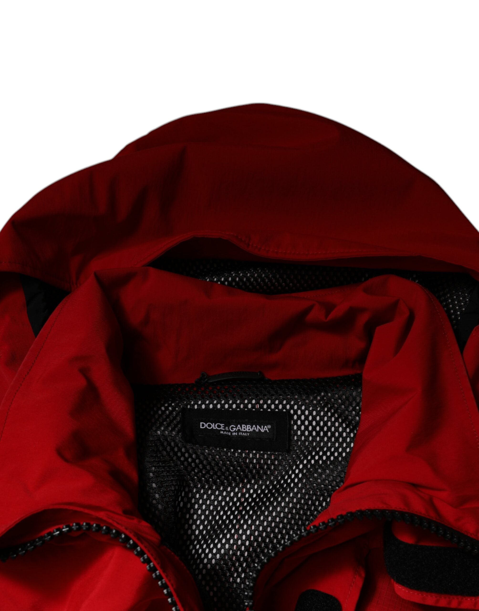 Red Nylon Hooded Men's Full Zip Parka Jacket