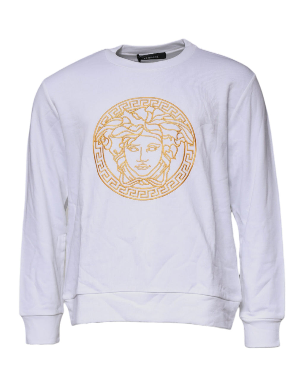 Weißer Medusa-Stickpullover mit Rundhalsausschnitt