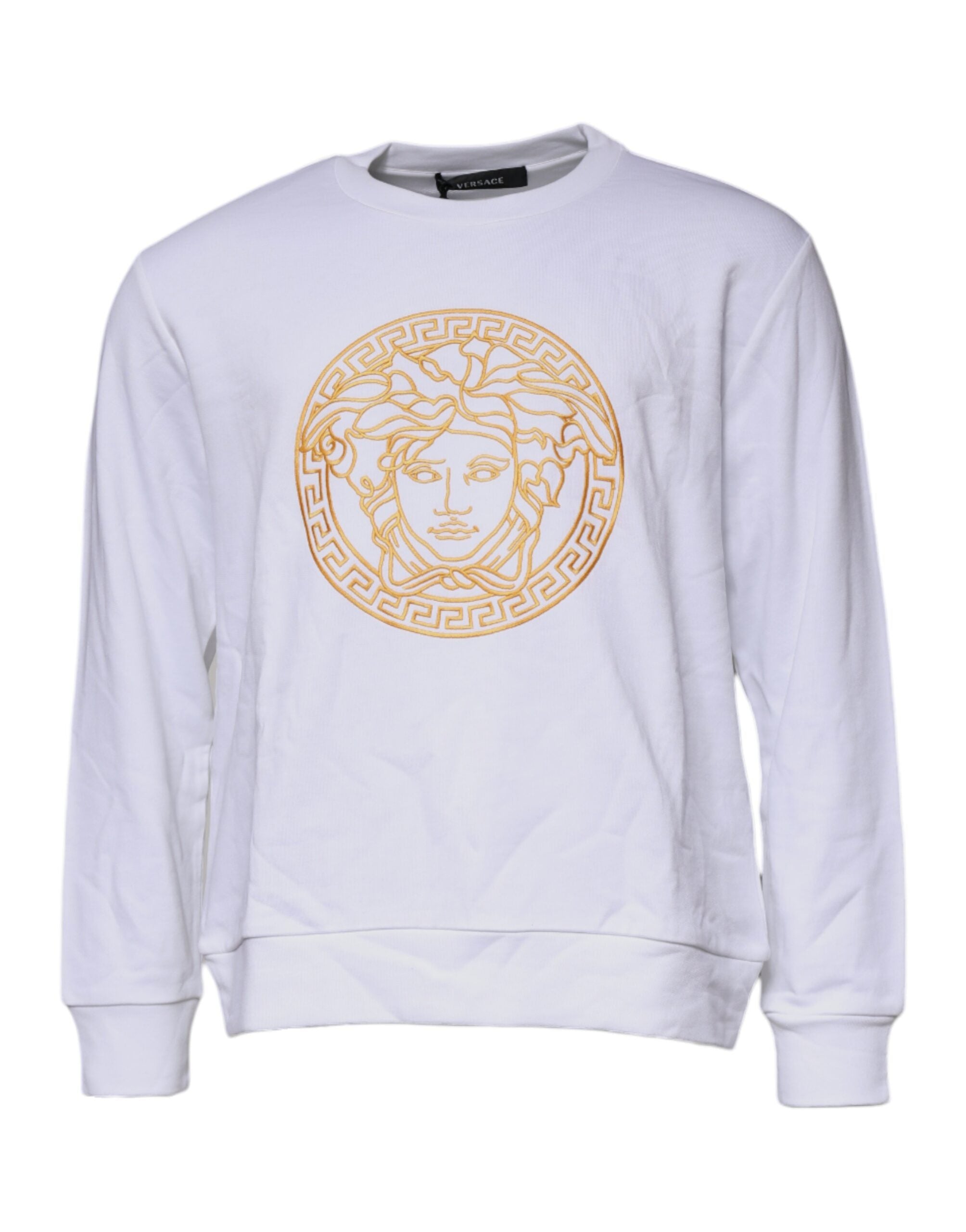 Weißer Medusa-Stickpullover mit Rundhalsausschnitt