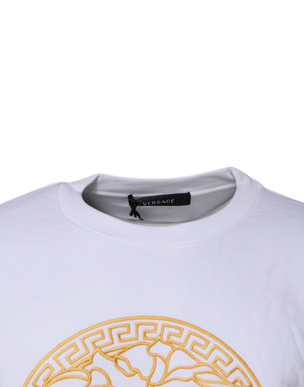 Weißer Medusa-Stickpullover mit Rundhalsausschnitt
