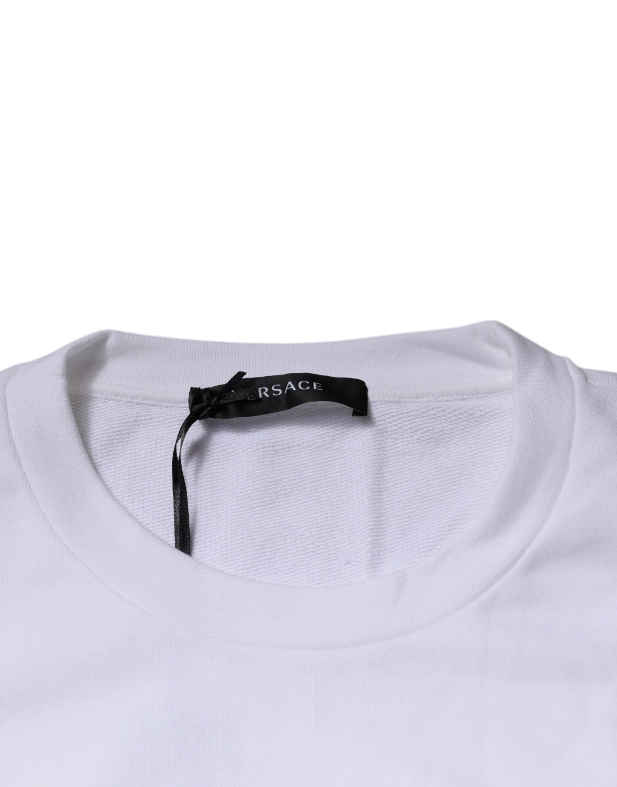 Weißer Medusa-Stickpullover mit Rundhalsausschnitt