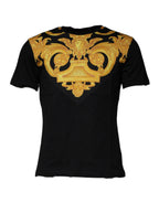 Schwarzes Baumwoll-T-Shirt mit Medusa-Print und Rundhalsausschnitt