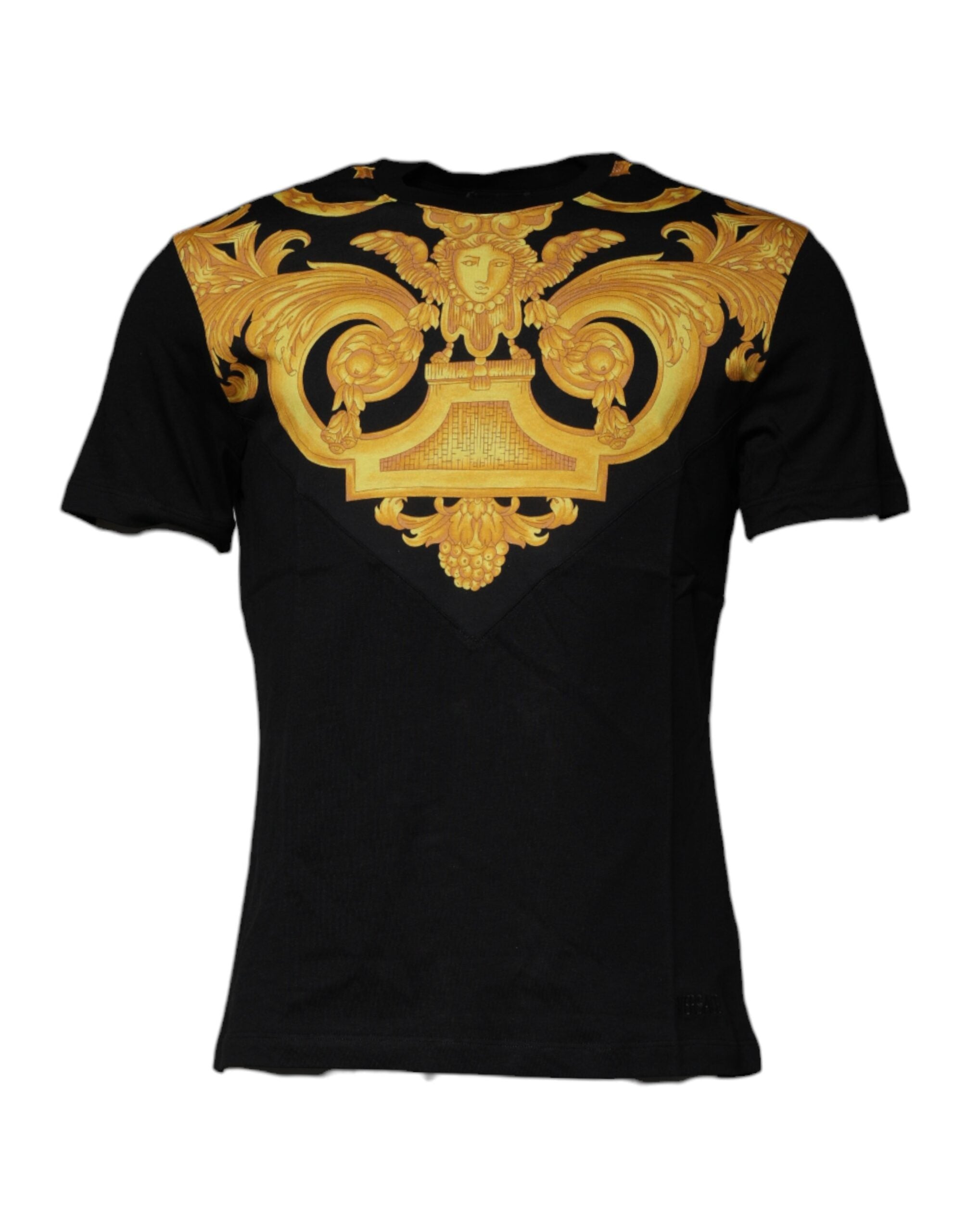 Schwarzes Baumwoll-T-Shirt mit Medusa-Print und Rundhalsausschnitt