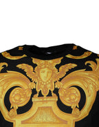 Schwarzes Baumwoll-T-Shirt mit Medusa-Print und Rundhalsausschnitt