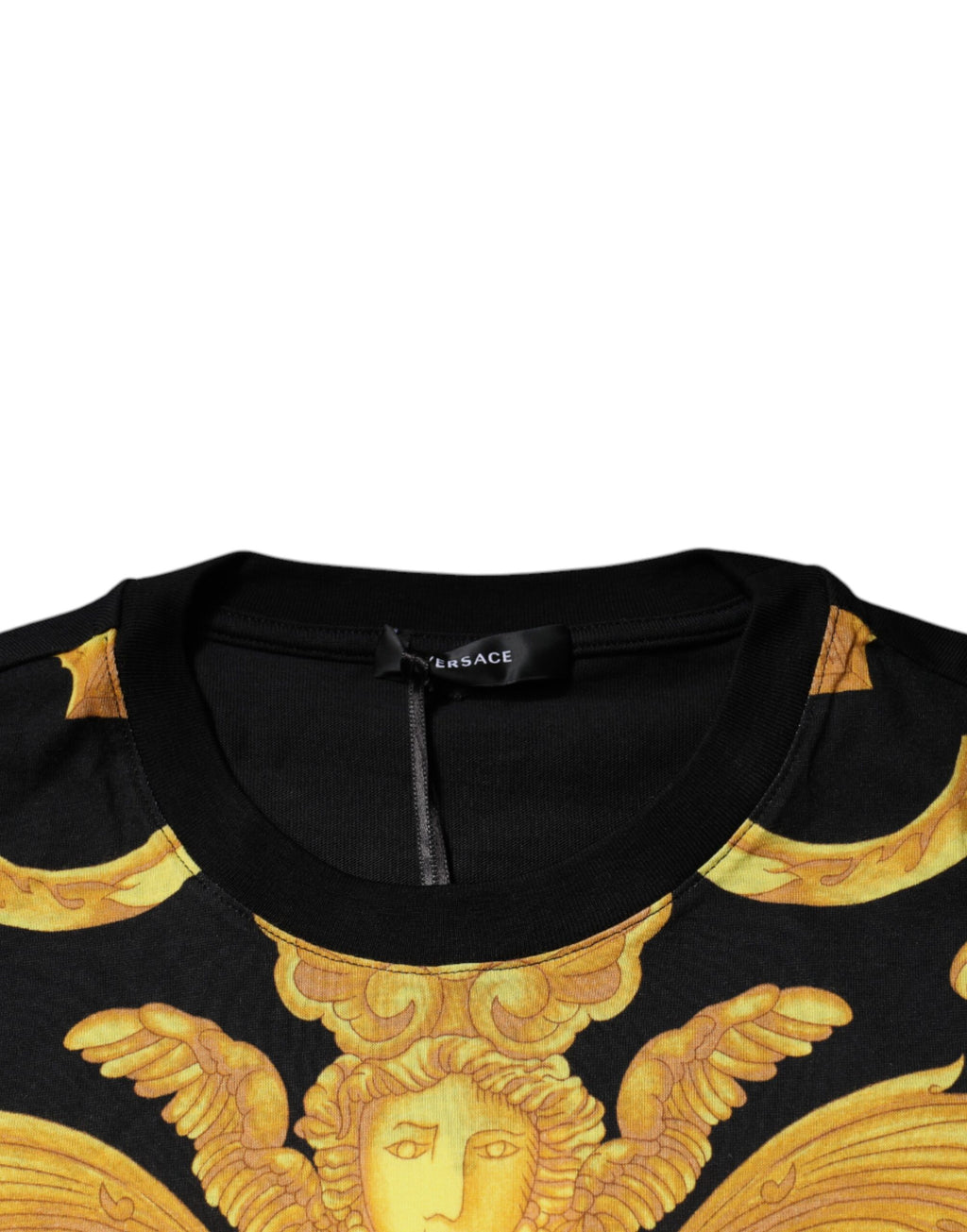Schwarzes Baumwoll-T-Shirt mit Medusa-Print und Rundhalsausschnitt
